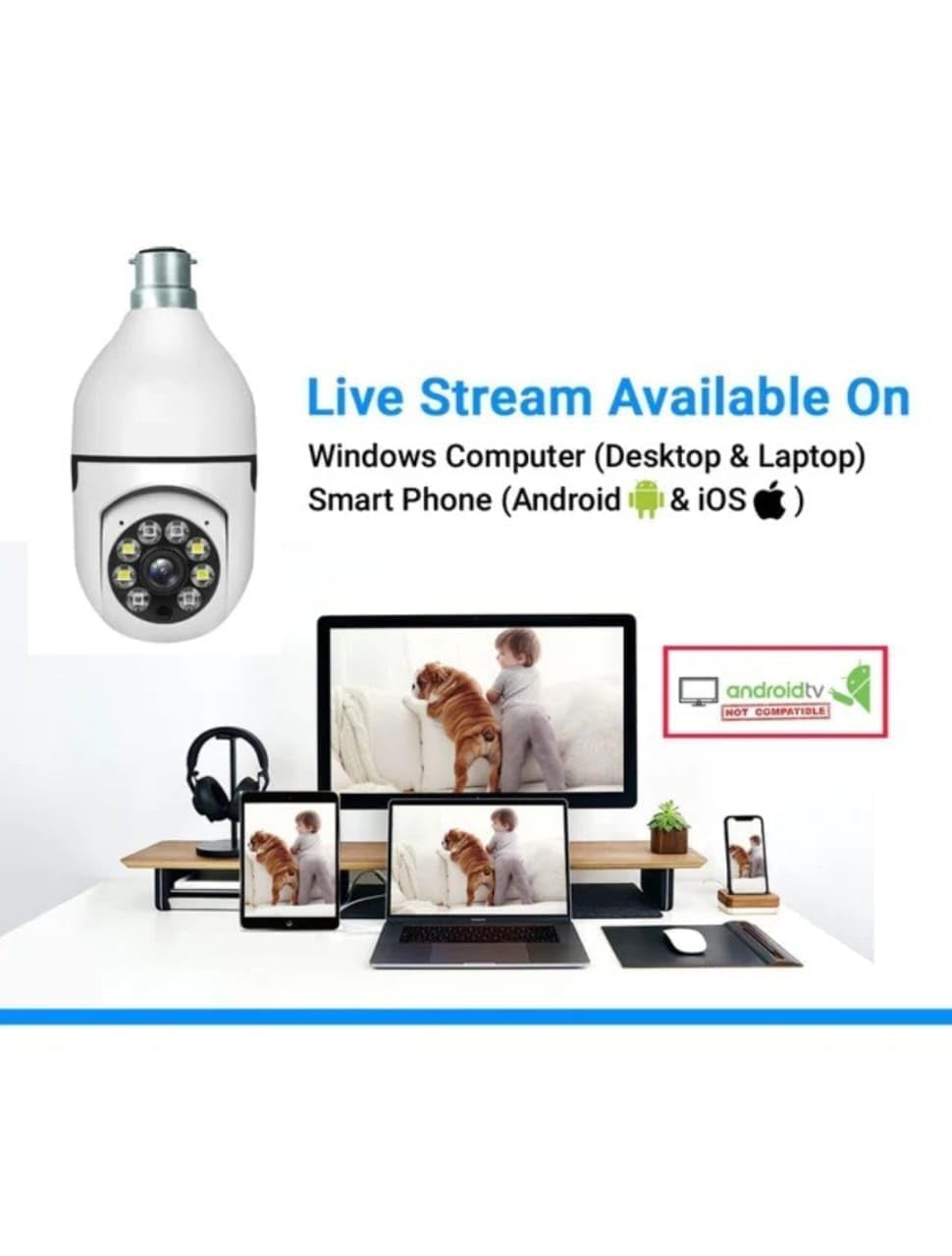 Cutech 3MP WiFi Light Bulb Security Camera | 360 Degree Pan Tilt Zoom | Night Vision | Two Way Talk | Wireless CCTV Bulb Camera | HD Video | Motion Detection with Mobile App Control