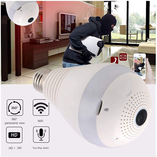 Cutech 3MP Indoor WiFi Light Bulb Camera for Home Security with 360° View Smart LED Light Bulb CCTV Camera, Wireless Light Socket Bulb, Motion Detection & Mobile App Control