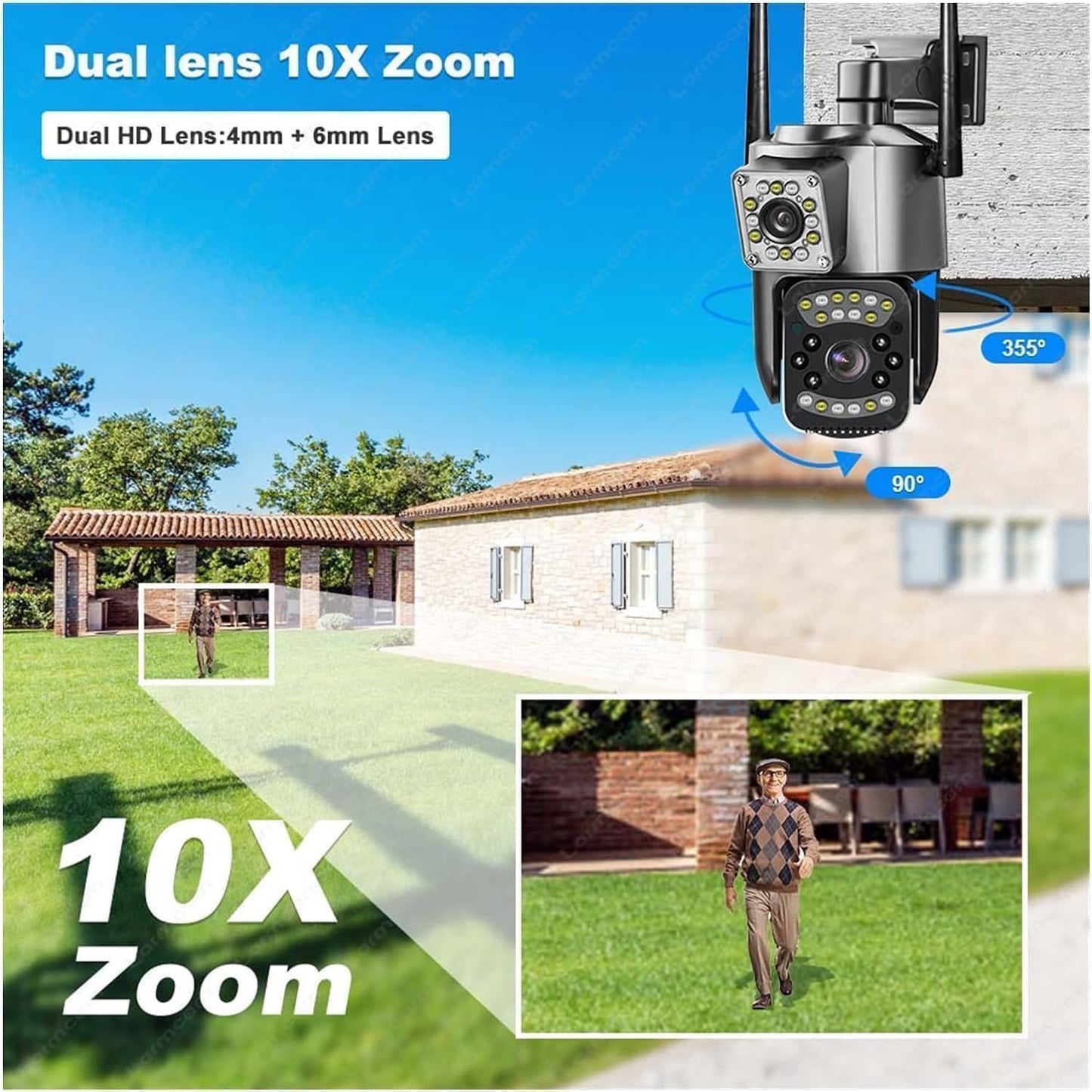 Cutech 6MP WiFi Dual Lens Outdoor PTZ CCTV Camera with 360° View, Two-Way Audio, Night Vision, Wireless Security Camera for Home with Weather Resistant & Mobile App V380 Pro