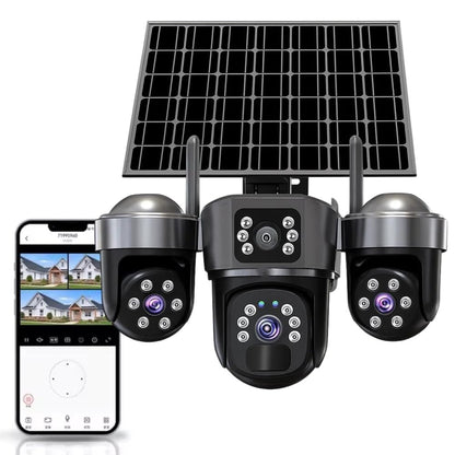 Cutech 3 Lens Solar Powered Outdoor Security Camera with WiFi PTZ Camera for Home, Pan Tilt Zoom, Motion Detection and Night Vision, 3 Lens Solar Camera with Mobile App Control
