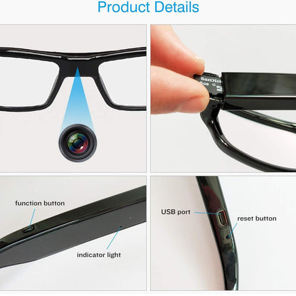 Cutech Camera Glasses spy Invisible Lens No Hole Complete Outdoor Hidden Camera HD Video Audio 1080p Eyewear Video Recording for Meeting, Travel, Sports
