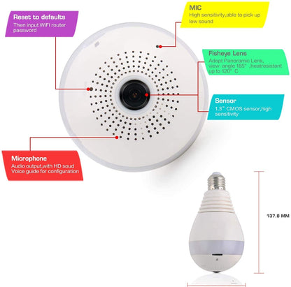 Cutech 3MP Indoor WiFi Light Bulb Camera for Home Security with 360° View Smart LED Light Bulb CCTV Camera, Wireless Light Socket Bulb, Motion Detection & Mobile App Control