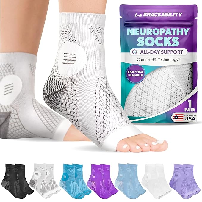 Cutech  Neuropathy Socks for Women and Men - Toeless Compression Foot Neuropathy Socks, Peripheral Neuropathy Socks, Diabetic Neuropathy Socks, Arthritis Socks (M - Gray)