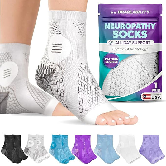 Cutech  Neuropathy Socks for Women and Men - Toeless Compression Foot Neuropathy Socks, Peripheral Neuropathy Socks, Diabetic Neuropathy Socks, Arthritis Socks (M - Gray)