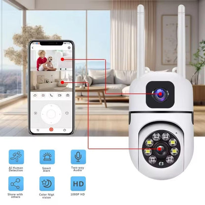 Cutech 4+4MP WiFi Dual Lens Mini PTZ CCTV Camera 360° Rotation, PTZ, HD Night Vision, Two-Way Audio, Motion Detection Wireless Indoor/Outdoor Security Camera for Home