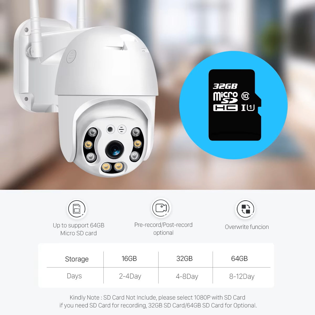 Cutech 5MP 360° PTZ WiFi Camera for Outdoor, Full HD 1080P, Dual Antenna, Night Vision, Motion Alert, Two-Way Audio, Mobile App Control, Weather Resistant CCTV Camera for Home