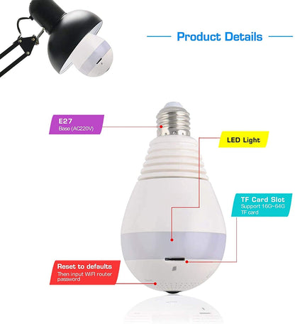 Cutech 3MP Indoor WiFi Light Bulb Camera for Home Security with 360° View Smart LED Light Bulb CCTV Camera, Wireless Light Socket Bulb, Motion Detection & Mobile App Control