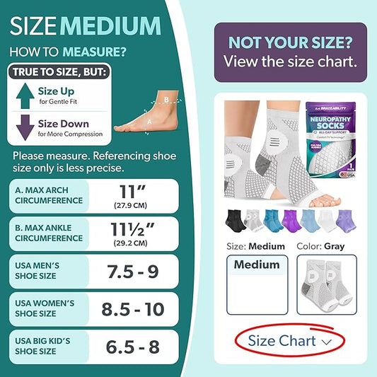 Cutech  Neuropathy Socks for Women and Men - Toeless Compression Foot Neuropathy Socks, Peripheral Neuropathy Socks, Diabetic Neuropathy Socks, Arthritis Socks (M - Gray)