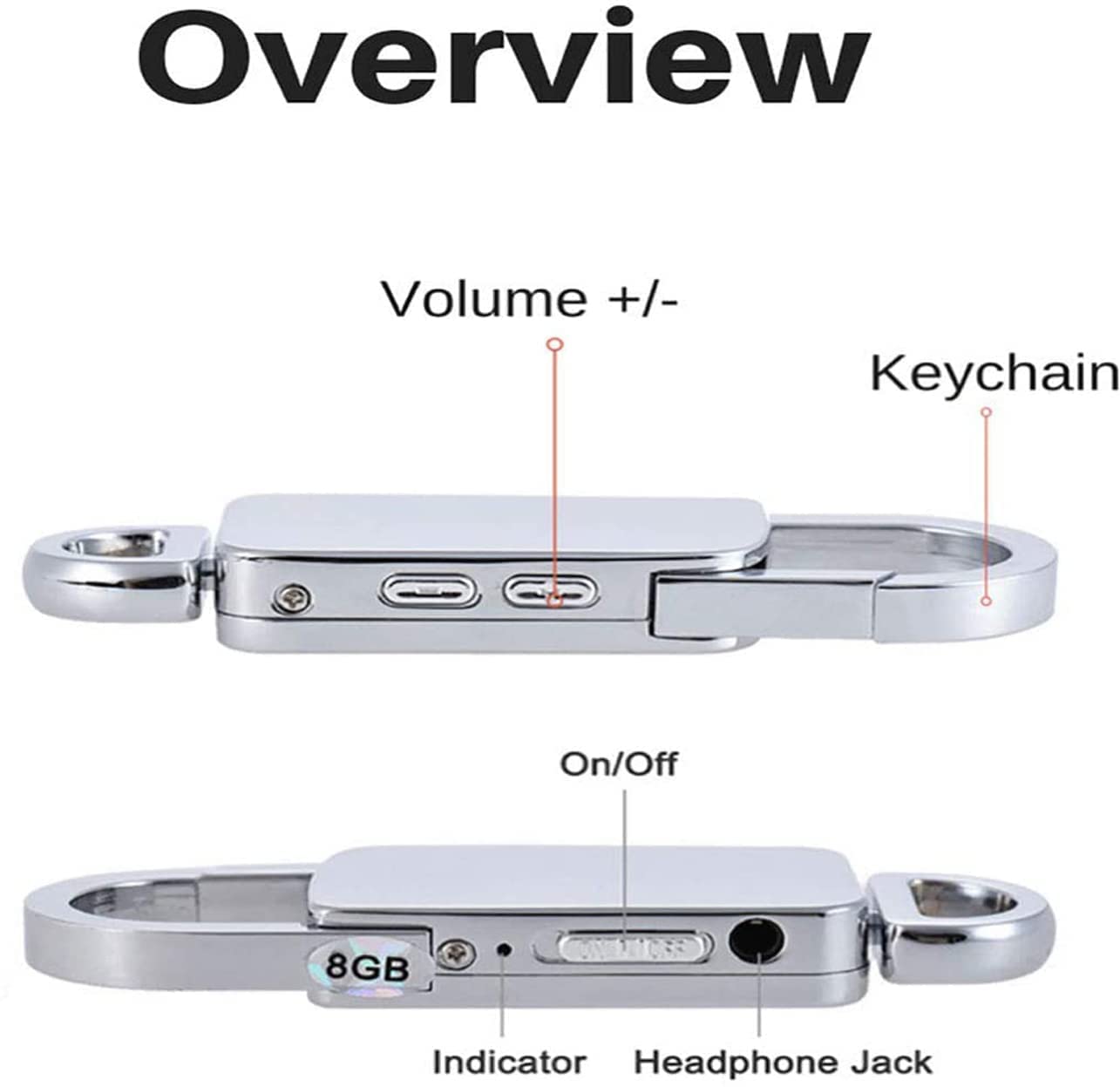 Cutech 360 Mini Digital Voice Recorder 8GB in Built Memory, Keychain Professional Audio MP3 Player Microphone Sound Recording (Silver 8GB Memory Recorder)