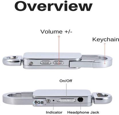 Cutech 360 Mini Digital Voice Recorder 8GB in Built Memory, Keychain Professional Audio MP3 Player Microphone Sound Recording (Silver 8GB Memory Recorder)