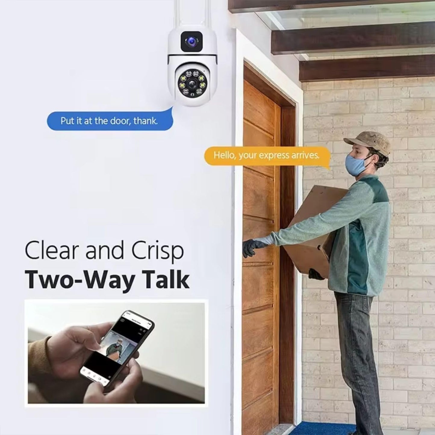 Cutech 4+4MP WiFi Dual Lens Mini PTZ CCTV Camera 360° Rotation, PTZ, HD Night Vision, Two-Way Audio, Motion Detection Wireless Indoor/Outdoor Security Camera for Home