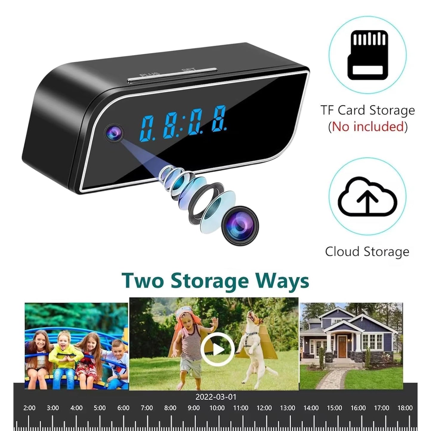 Cutech 1080P FHD WiFi Digital Table Clock Invisible Spy Camera for Home Hidden | Remote Monitoring | Cloud & SD Card Storage | Nanny Hidden Camera with Audio & Video Recorder for Home & Office Security