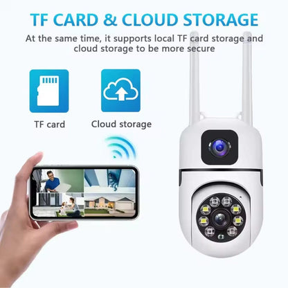 Cutech 4+4MP WiFi Dual Lens Mini PTZ CCTV Camera 360° Rotation, PTZ, HD Night Vision, Two-Way Audio, Motion Detection Wireless Indoor/Outdoor Security Camera for Home