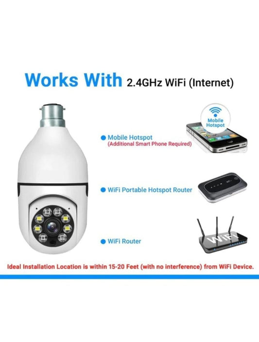 Cutech 3MP WiFi Light Bulb Security Camera | 360 Degree Pan Tilt Zoom | Night Vision | Two Way Talk | Wireless CCTV Bulb Camera | HD Video | Motion Detection with Mobile App Control