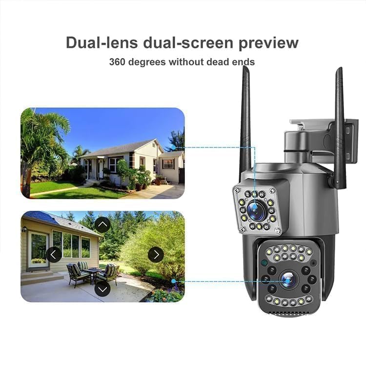 Cutech 6MP WiFi Dual Lens Outdoor PTZ CCTV Camera with 360° View, Two-Way Audio, Night Vision, Wireless Security Camera for Home with Weather Resistant & Mobile App V380 Pro
