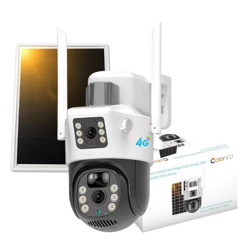 Cutech 6MP Solar Powered WiFi PTZ Security Camera with Dual Lens, 360° Pan Tilt, Color Night Vision, Weather Resistance CCTV Camera, Wireless Dual Lens Solar Camera with Mobile App