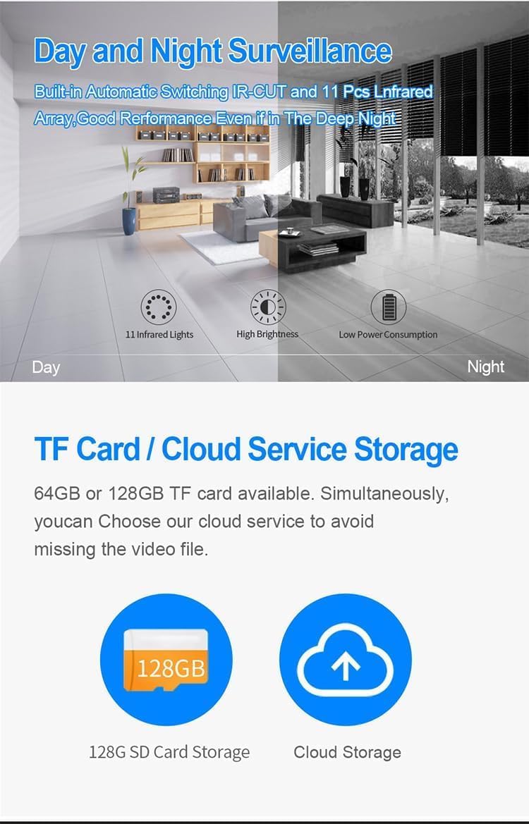 Cutech WI-FI Full HD 1080P Wireless 360° Rotate CCTV Smart Security Camera, Watch Live Streaming, Light Vision Function Motion Sensor Alarm Detector 2 Way Audio & Video