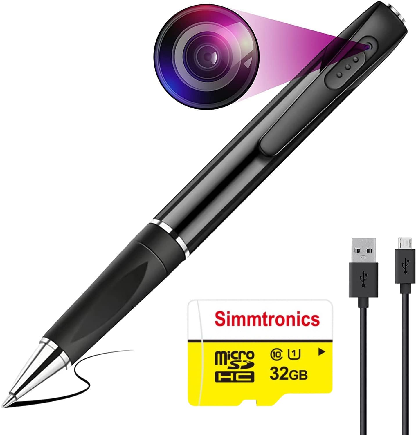 Cutech Pen Camera, HD Video Recording Pen with One-Click Operation, Memory Card Support & USB Charging