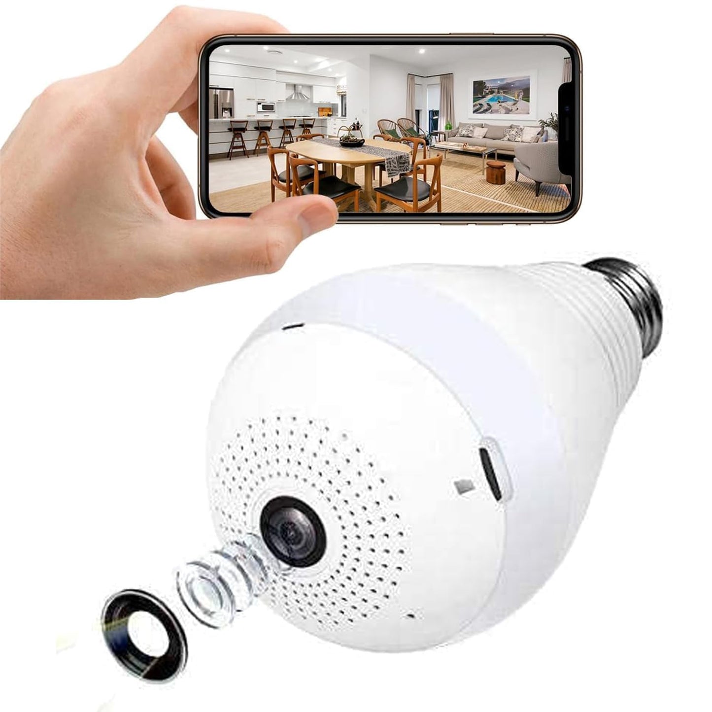 Cutech 3MP Indoor WiFi Light Bulb Camera for Home Security with 360° View Smart LED Light Bulb CCTV Camera, Wireless Light Socket Bulb, Motion Detection & Mobile App Control