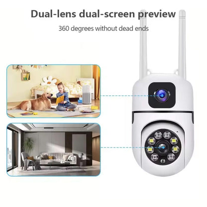 Cutech 4+4MP WiFi Dual Lens Mini PTZ CCTV Camera 360° Rotation, PTZ, HD Night Vision, Two-Way Audio, Motion Detection Wireless Indoor/Outdoor Security Camera for Home