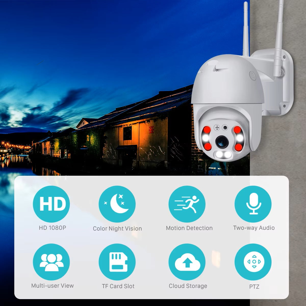 Cutech 5MP 360° PTZ WiFi Camera for Outdoor, Full HD 1080P, Dual Antenna, Night Vision, Motion Alert, Two-Way Audio, Mobile App Control, Weather Resistant CCTV Camera for Home