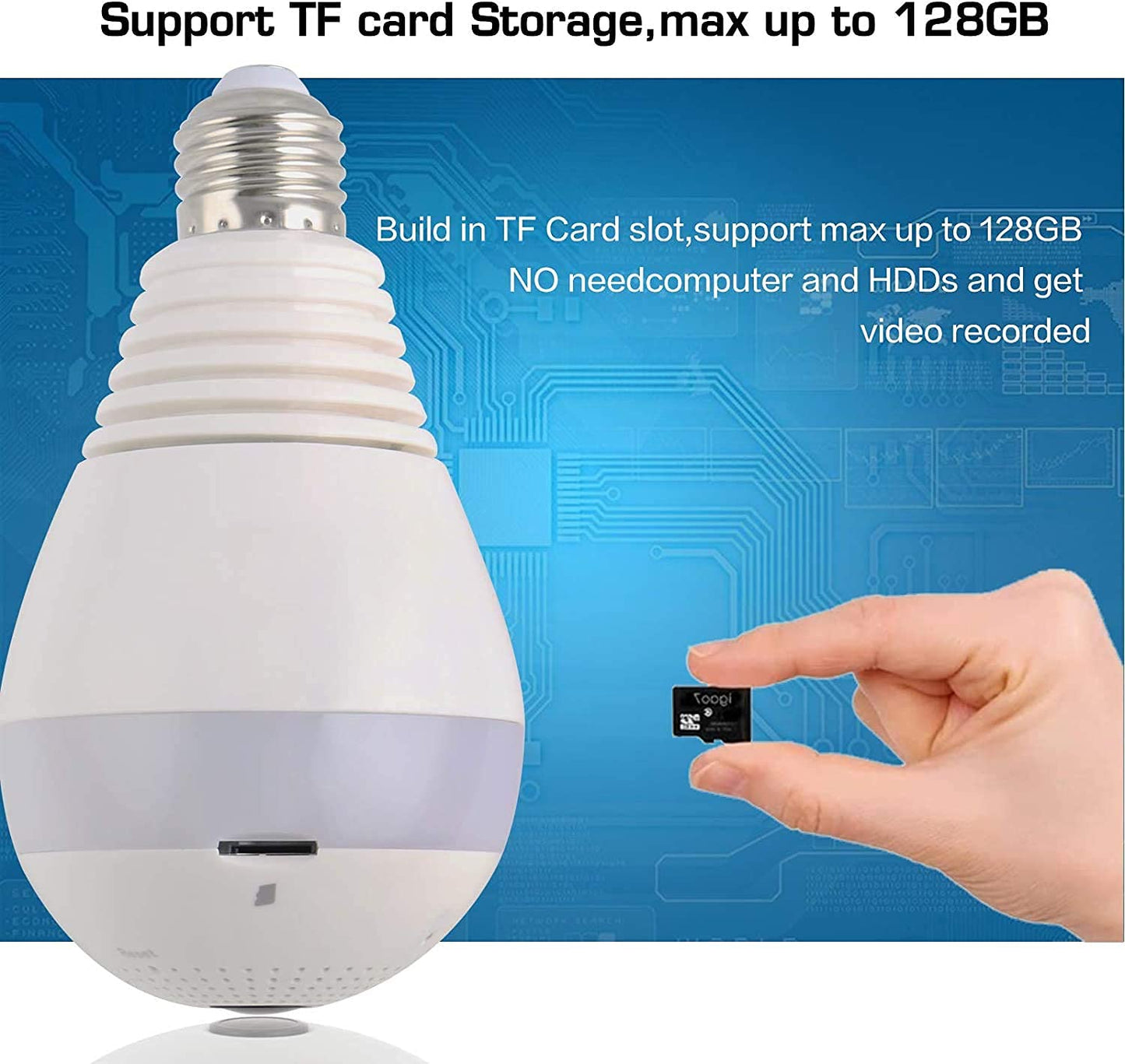 Cutech 3MP Indoor WiFi Light Bulb Camera for Home Security with 360° View Smart LED Light Bulb CCTV Camera, Wireless Light Socket Bulb, Motion Detection & Mobile App Control