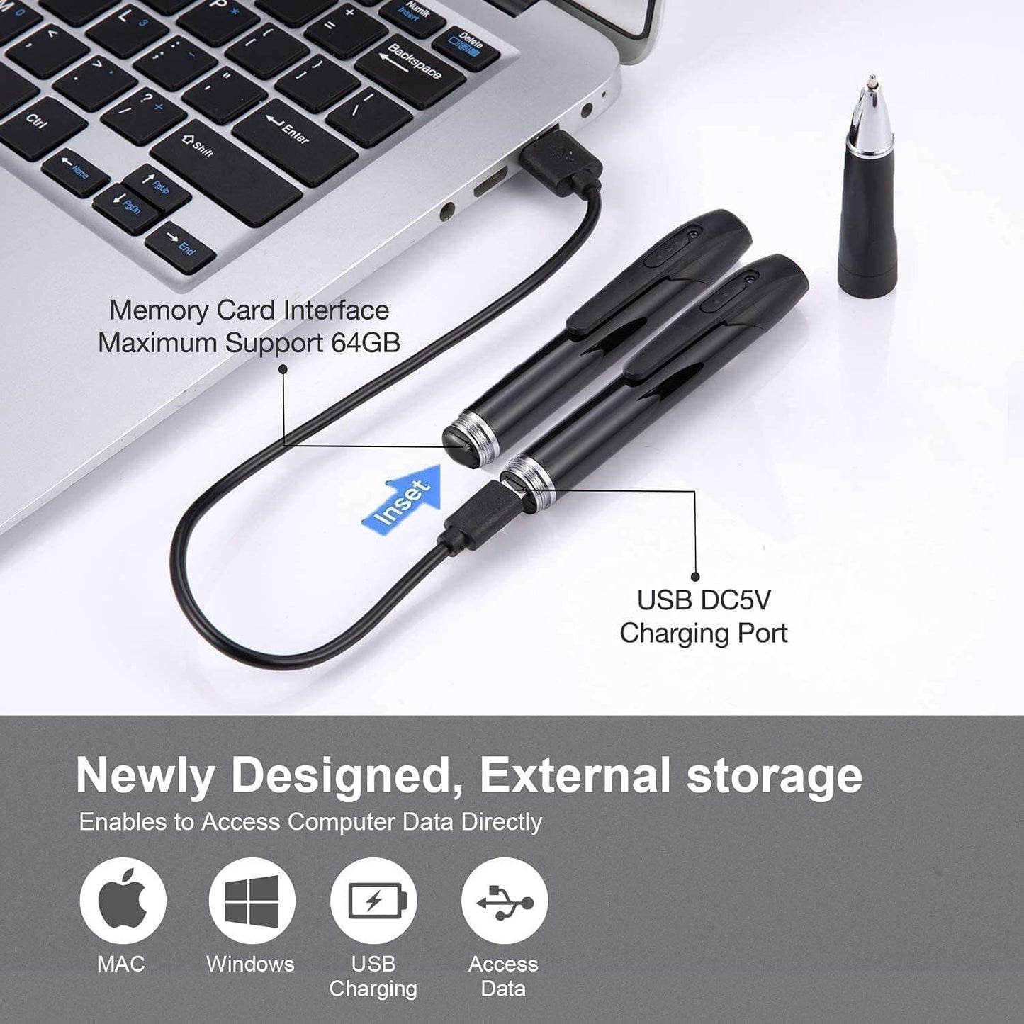 Cutech Pen Camera, HD Video Recording Pen with One-Click Operation, Memory Card Support & USB Charging