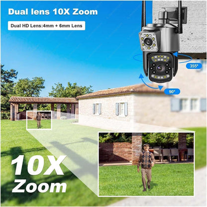 Cutech 6MP WiFi Dual Lens Outdoor PTZ CCTV Camera with 360° View, Two-Way Audio, Night Vision, Wireless Security Camera for Home with Weather Resistant & Mobile App V380 Pro