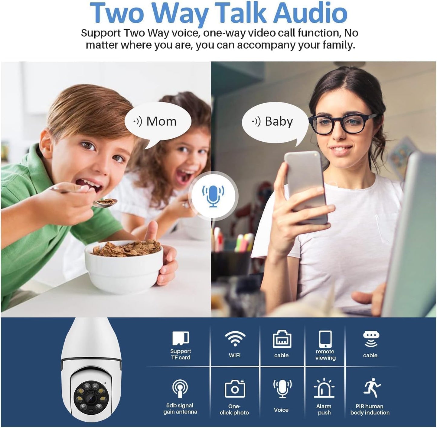 Cutech 3MP WiFi Light Bulb Security Camera | 360 Degree Pan Tilt Zoom | Night Vision | Two Way Talk | Wireless CCTV Bulb Camera | HD Video | Motion Detection with Mobile App Control