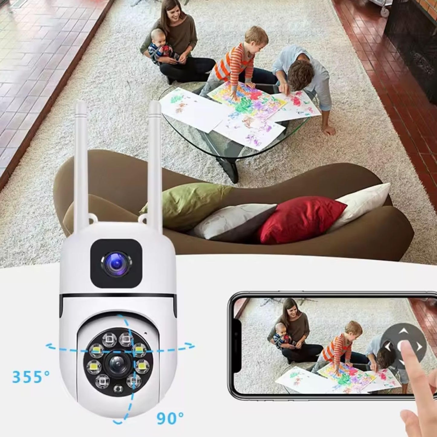 Cutech 4+4MP WiFi Dual Lens Mini PTZ CCTV Camera 360° Rotation, PTZ, HD Night Vision, Two-Way Audio, Motion Detection Wireless Indoor/Outdoor Security Camera for Home