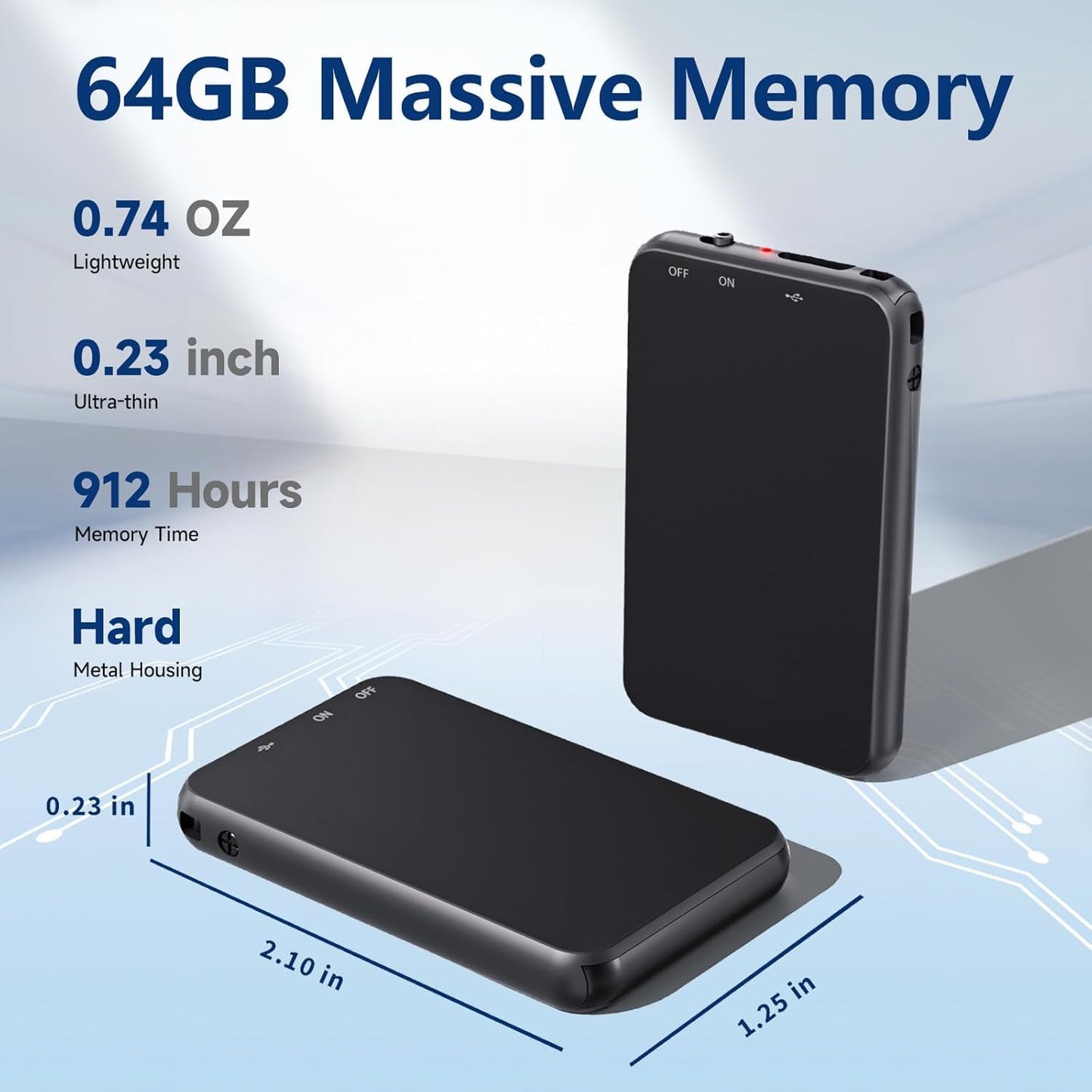 Cutech Slimmest Mini Digital Voice Activated Audio Recorder 64GB Inbuilt Memory with 750 Hours Recording Time After Single Charge, Metal Case, Voice Recording (Slimmest 64gb)