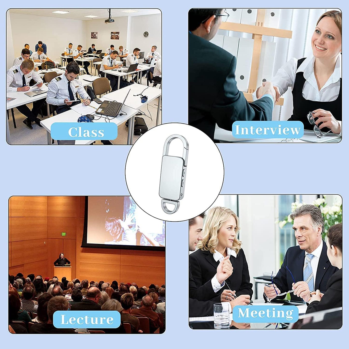 Cutech 360 Mini Digital Voice Recorder 8GB in Built Memory, Keychain Professional Audio MP3 Player Microphone Sound Recording (Silver 8GB Memory Recorder)