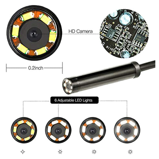 Cutech Endoscope Camera Flexible IP67 Waterproof Inspection 6 LED Borescope Camera with 5M Cable 5.5mm 7mm for Android, PC & Notebook, with Type C OTG