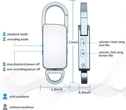 Cutech 360 Mini Digital Voice Recorder 8GB in Built Memory, Keychain Professional Audio MP3 Player Microphone Sound Recording (Silver 8GB Memory Recorder)