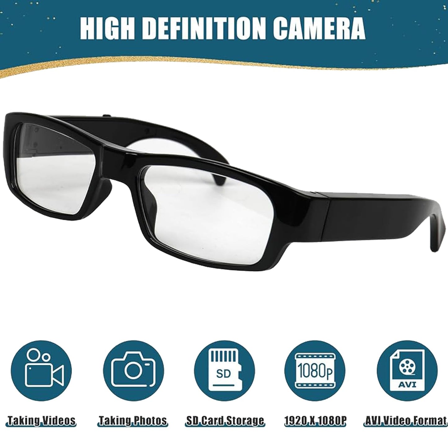 Cutech Camera Glasses spy Invisible Lens No Hole Complete Outdoor Hidden Camera HD Video Audio 1080p Eyewear Video Recording for Meeting, Travel, Sports