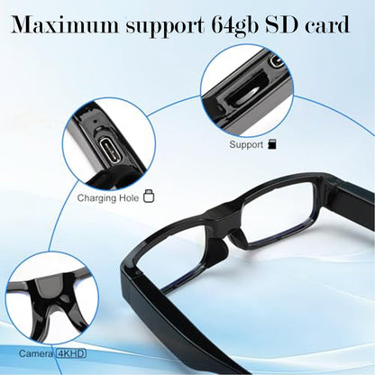 Cutech Camera Glasses spy Invisible Lens No Hole Complete Outdoor Hidden Camera HD Video Audio 1080p Eyewear Video Recording for Meeting, Travel, Sports