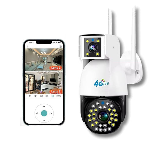 Cutech 5MP×3 UHD Triple Lens/Screen Triple PTZ 4G Solar Outdoor CCTV Camera | Color Night Vision | Human Detection | Two-Way Audio | IP66 Waterproof | Multi-User View