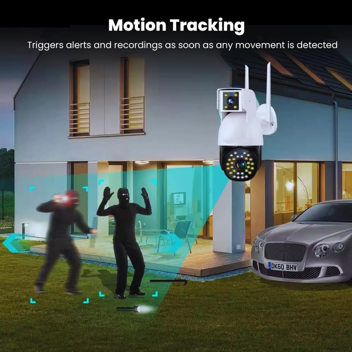 Cutech 5MP×3 UHD Triple Lens/Screen Triple PTZ 4G Solar Outdoor CCTV Camera | Color Night Vision | Human Detection | Two-Way Audio | IP66 Waterproof | Multi-User View