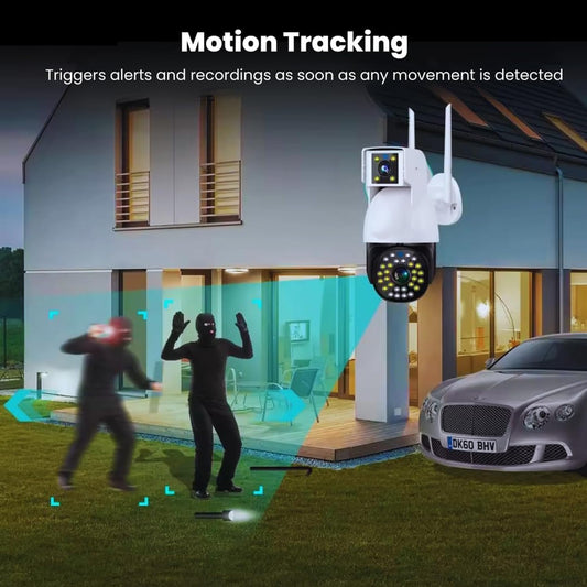 Cutech 5MP×3 UHD Triple Lens/Screen Triple PTZ 4G Solar Outdoor CCTV Camera | Color Night Vision | Human Detection | Two-Way Audio | IP66 Waterproof | Multi-User View