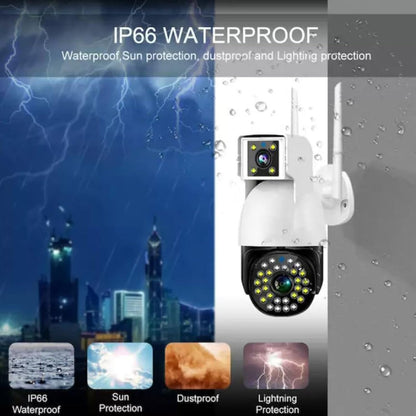 Cutech 5MP×3 UHD Triple Lens/Screen Triple PTZ 4G Solar Outdoor CCTV Camera | Color Night Vision | Human Detection | Two-Way Audio | IP66 Waterproof | Multi-User View