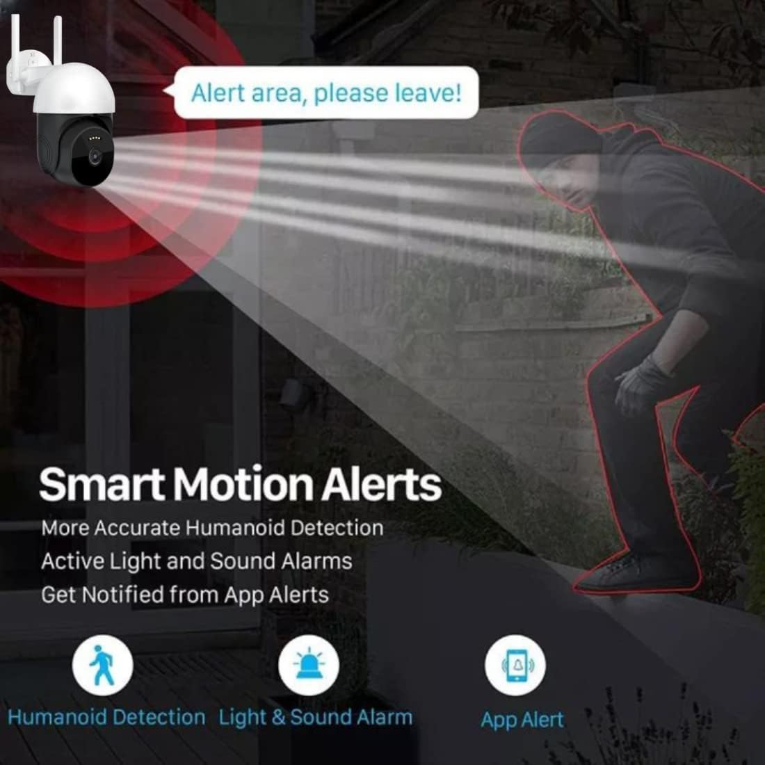 Cutech 5MP Wireless PTZ Outdoor Camera for Home Security with Mobile App Monitoring, HD Video, Night Vision, Two-Way Audio, Pan Tilt Zoom, Motion Detection and Mobile App Control