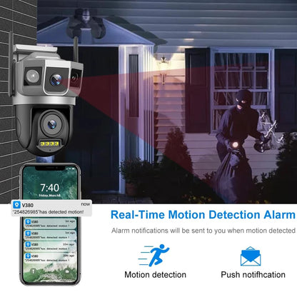 Cutech 6MP Dual Lens PTZ WiFi Security Camera Outdoor, 1080P HD Smart CCTV Camera with Pan Tilt Zoom, Color Night Vision, Motion Detection, Two-Way Audio with App Control