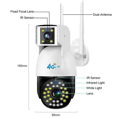 Cutech 5MP×3 UHD Triple Lens/Screen Triple PTZ 4G Solar Outdoor CCTV Camera | Color Night Vision | Human Detection | Two-Way Audio | IP66 Waterproof | Multi-User View